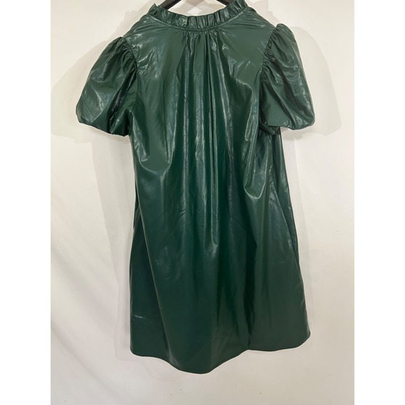 entro Dresses & Skirts - Entro Faux Leather Tiered‎ Ruffle Sleeve Dress Minimalist Neutral Green Sz M